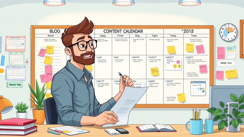 Digital marketer mapping blog content calendar for scalable blogging