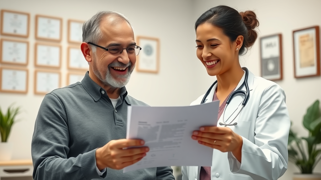 stem cell therapy: patient and doctor consultation for chronic pain relief, photorealistic medical office setting