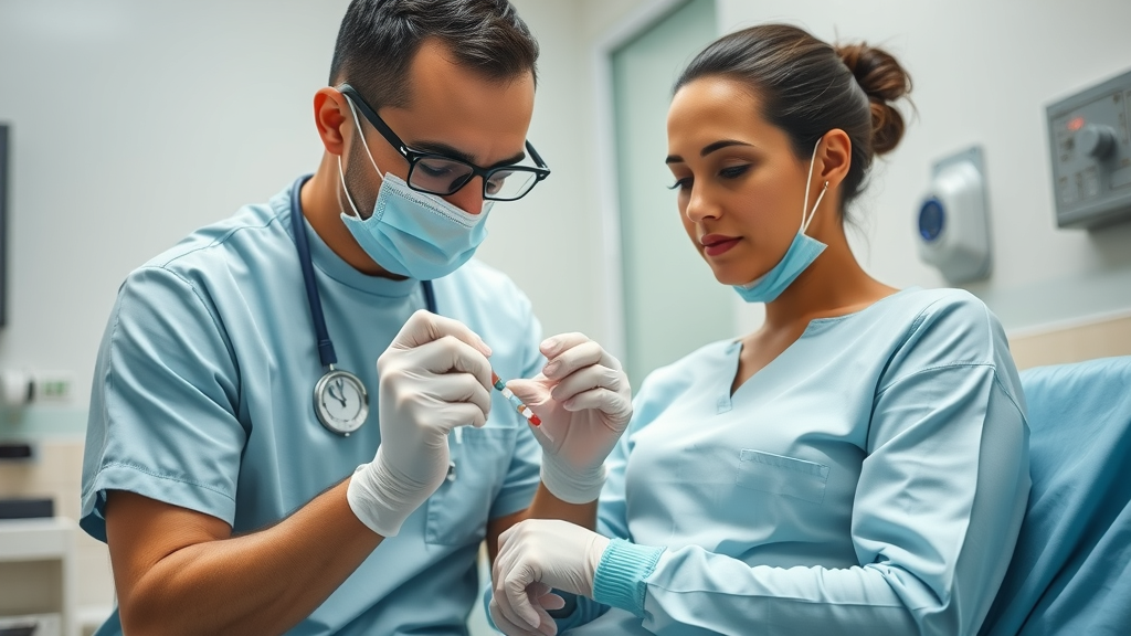 bone marrow therapy for regenerative medicine, doctor and calm patient, extraction in sterile setting