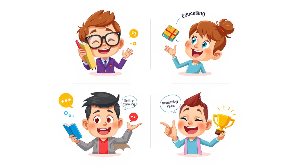 Illustration representing four social media content types: educational, entertaining, inspirational, conversational