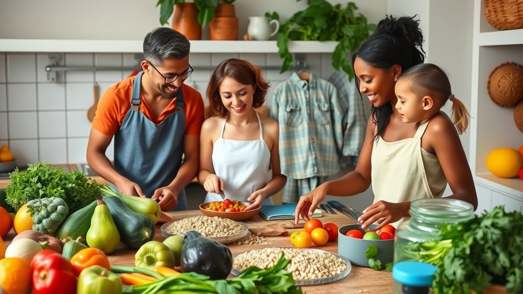 family preparing whole foods avoiding processed foods for non-toxic lifestyle choices