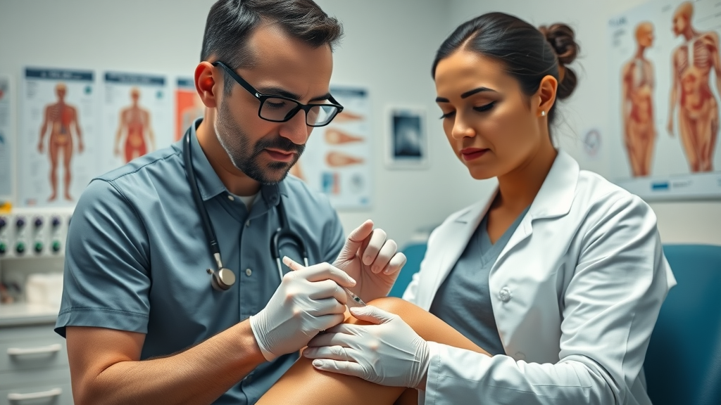 doctor performing ultrasound-guided injection for joint pain relief, stem cell therapy, prp therapy, regenerative treatments