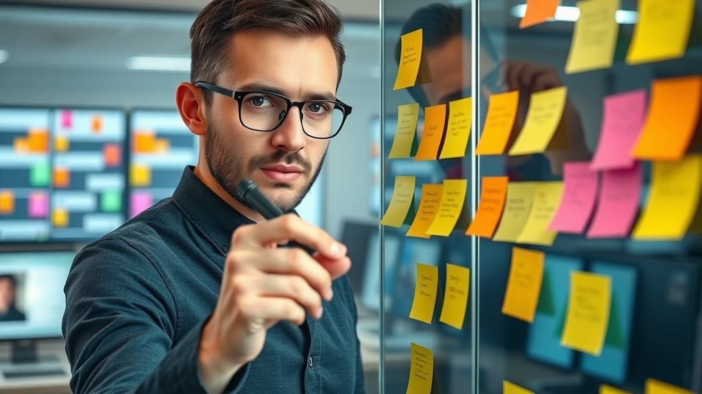 digital content strategist creating content strategy on glass board