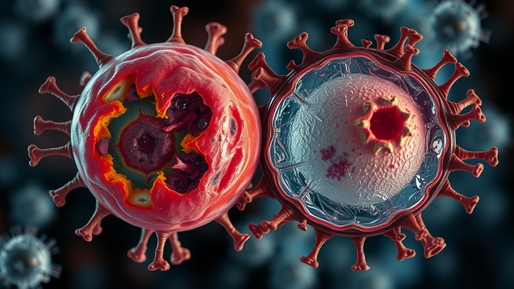 comparison of healthy cell vs damaged cell highlighting repaired and unrepaired biology