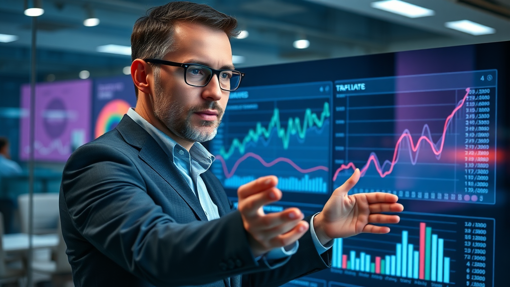 organic traffic trends analysis with data analyst and touchscreen charts