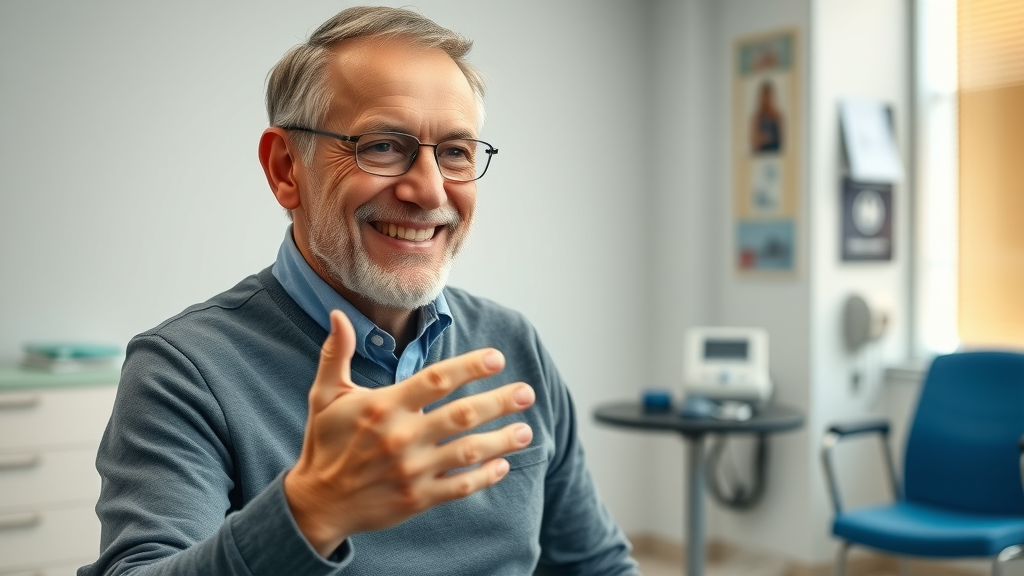 happy patient after stem cell therapy, showing improved mobility in rehabilitation clinic