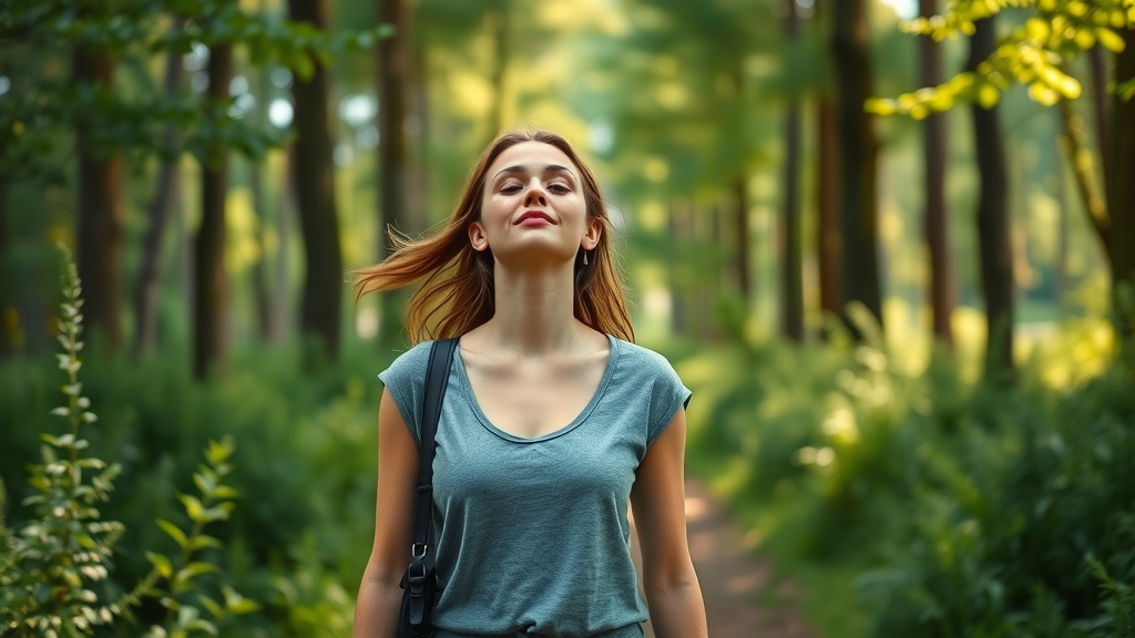 Woman enjoying nature walk practicing natural wellness tips