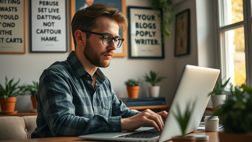 Professional blog writing service expert in cozy workspace
