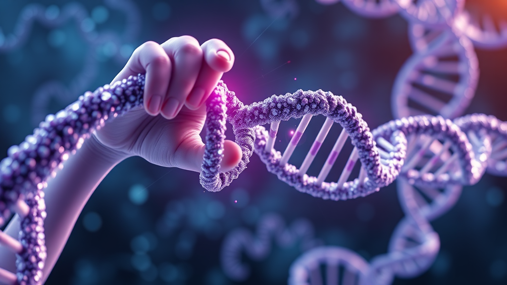 heroic depiction of DNA polymerase repairing genetic code, unsung hero of molecular biology