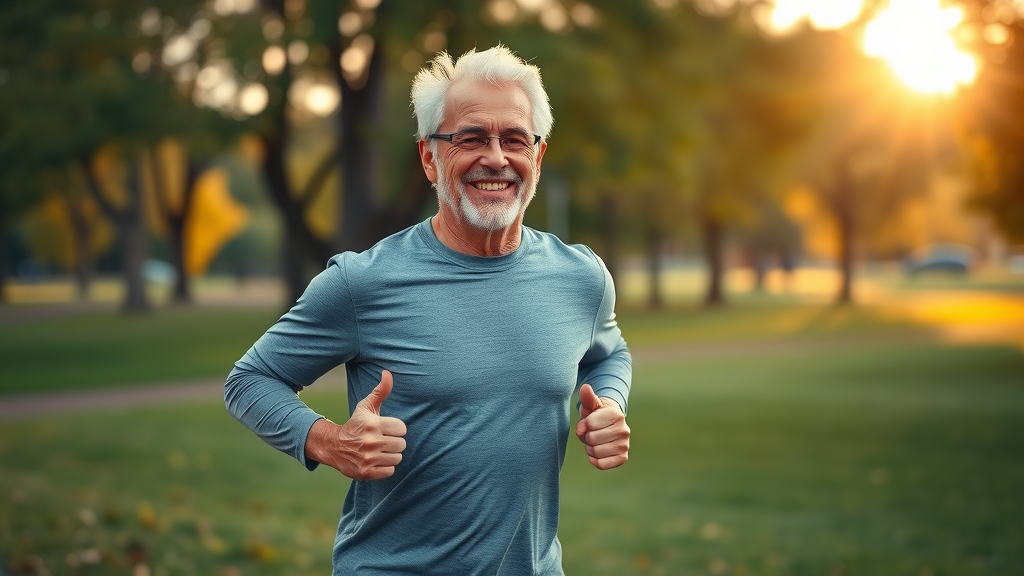 middle-aged athlete jogging after stem cell recovery