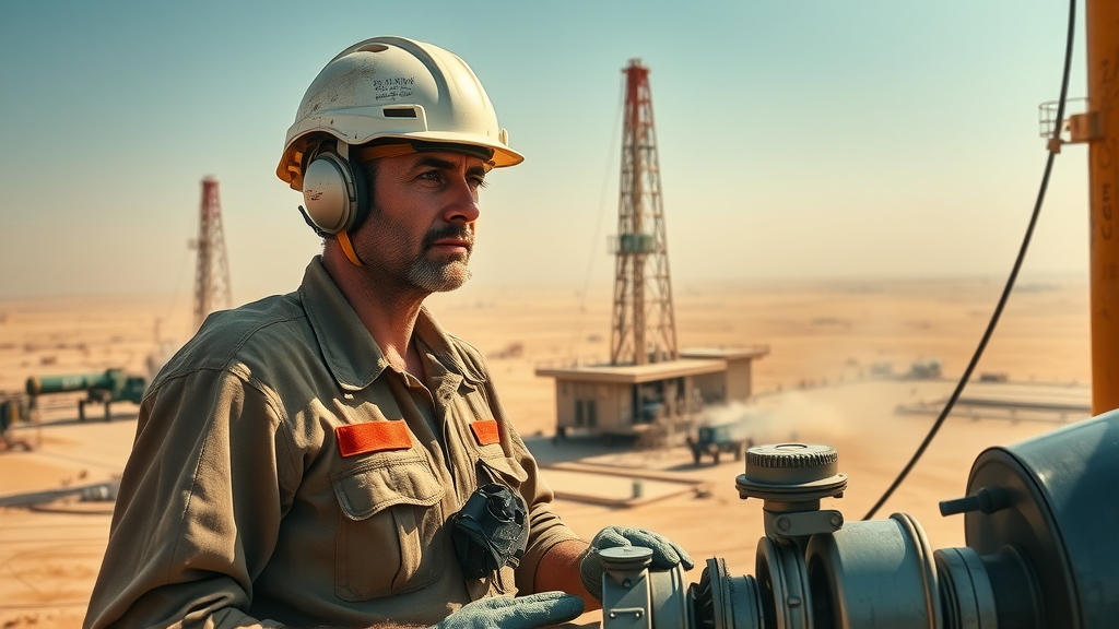 hardworking oilfield crew operating drilling rigs under challenging conditions in the vast Ghawar oilfield