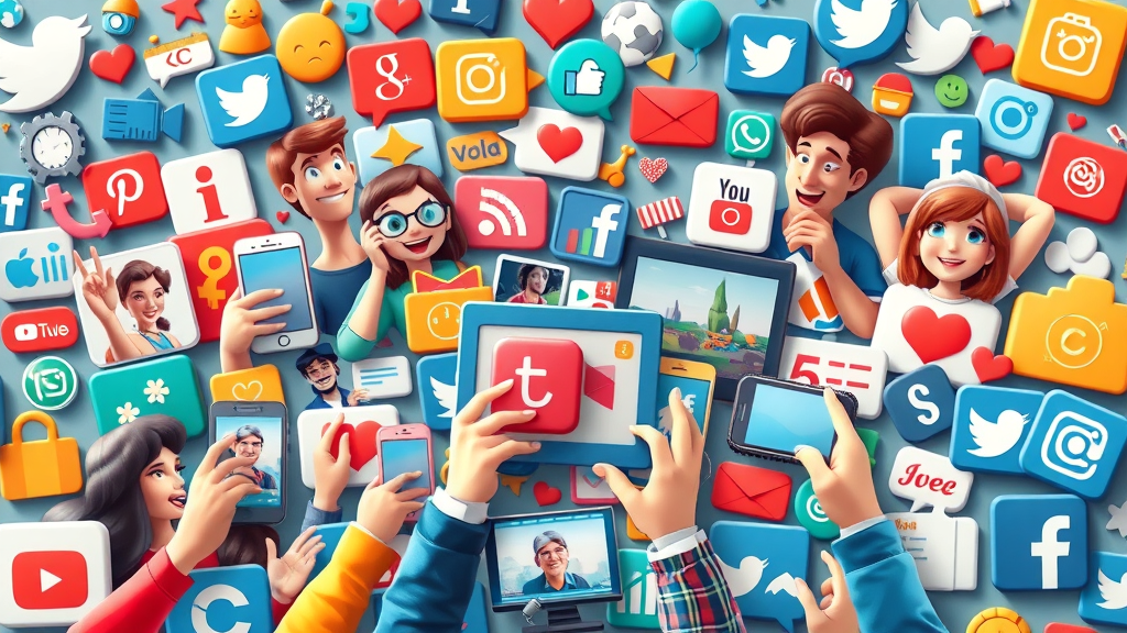 Collage illustrating different social media content types like video, stories, polls, and carousel posts