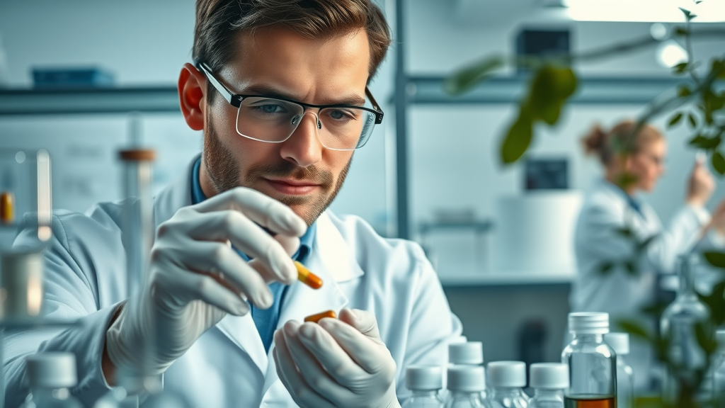 scientist analyzing dietary supplement capsules in a laboratory - dietary supplement organic health supplements