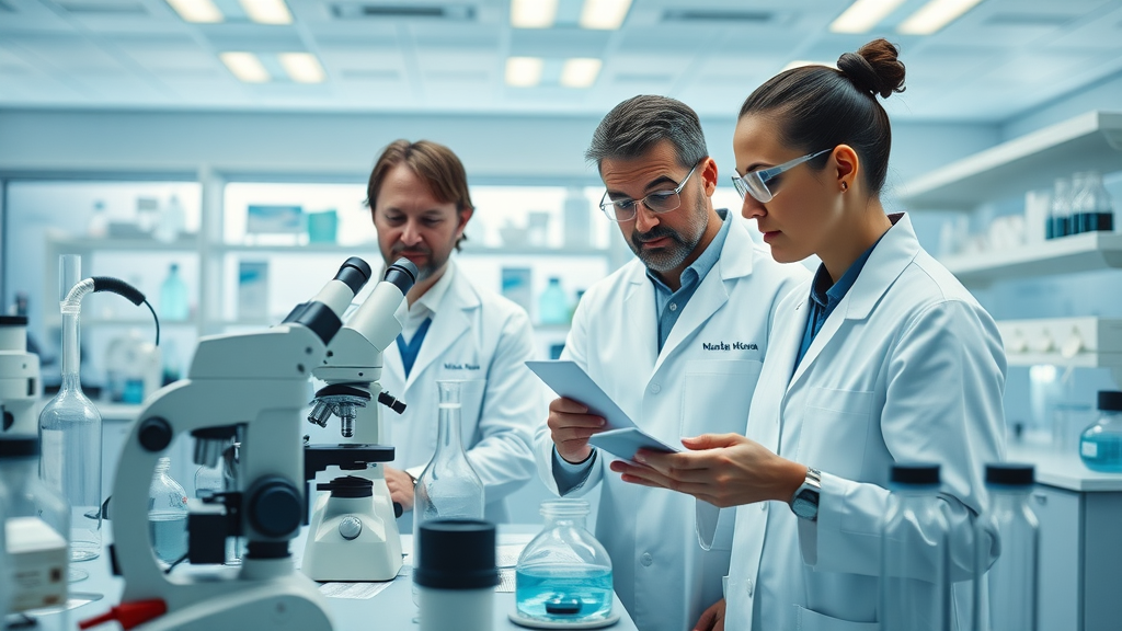 regenerative medicine researchers collaborating in a modern laboratory with advanced stem cell cultures