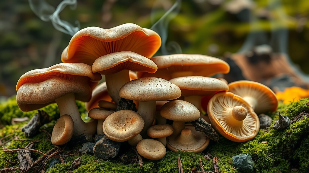 closeup of chaga mushrooms and assorted superfoods - chaga mushroom organic health supplements natural products