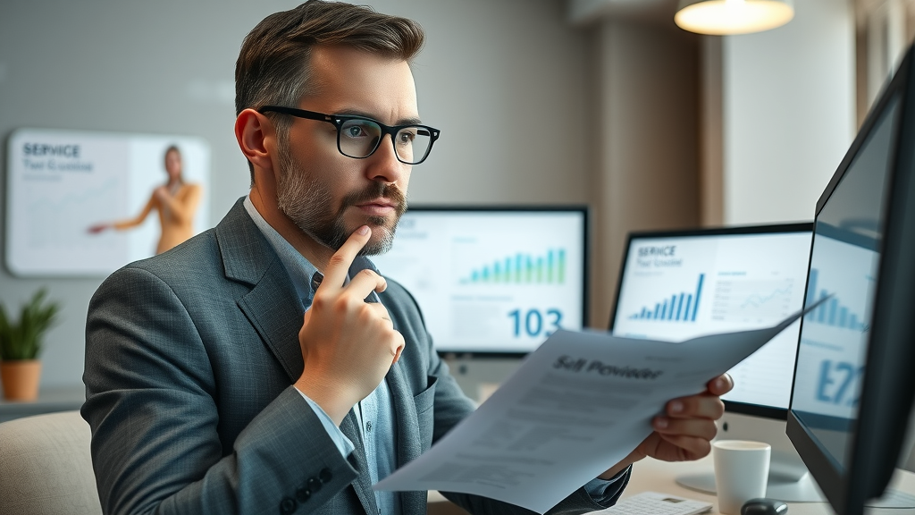 entrepreneur reviewing service options for blog content creation services