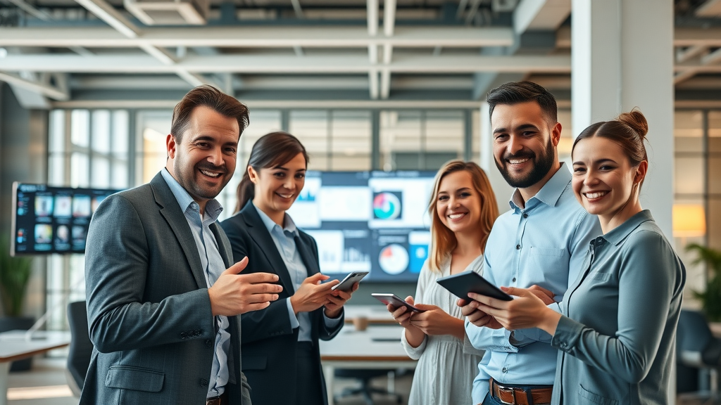 content management services professional business team collaborating in modern office